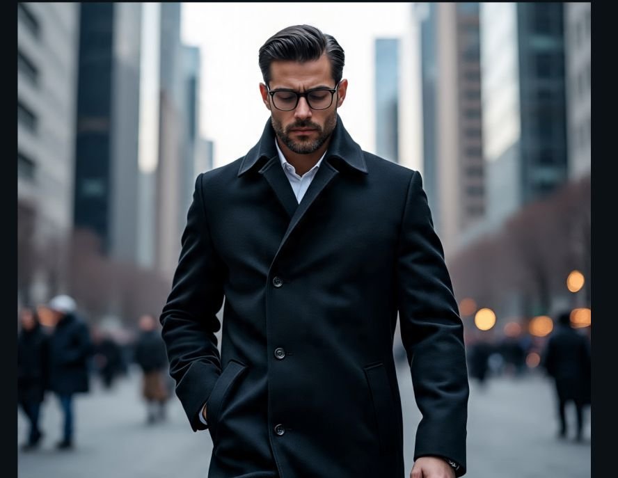 A man wearing men's overcoat