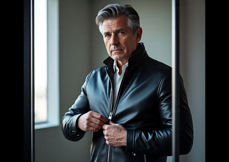 A man in a leather jacket outerwear