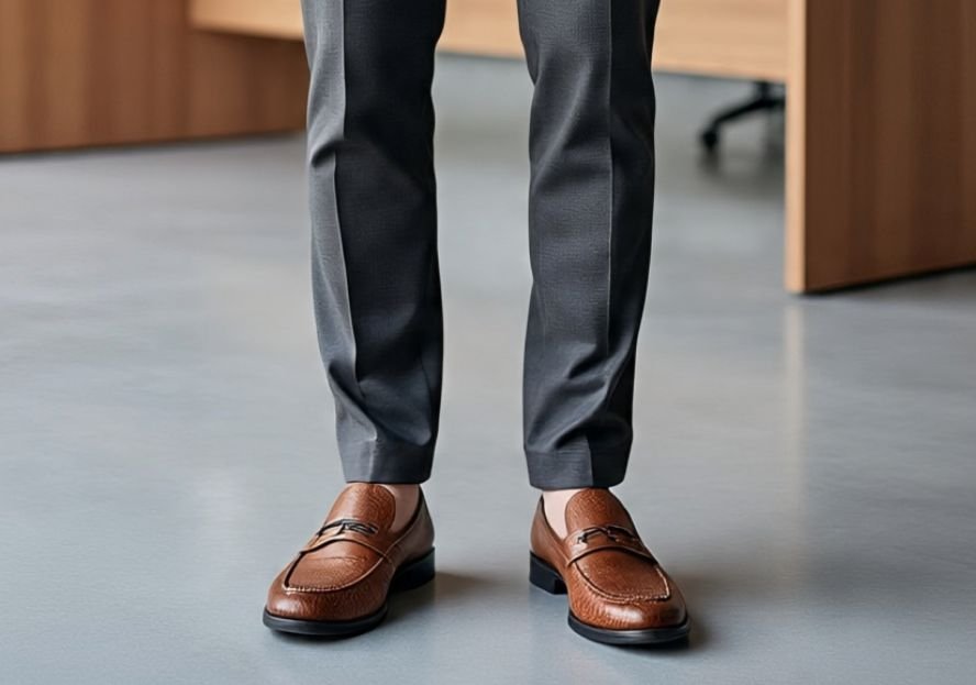 A man in his business casual shoe