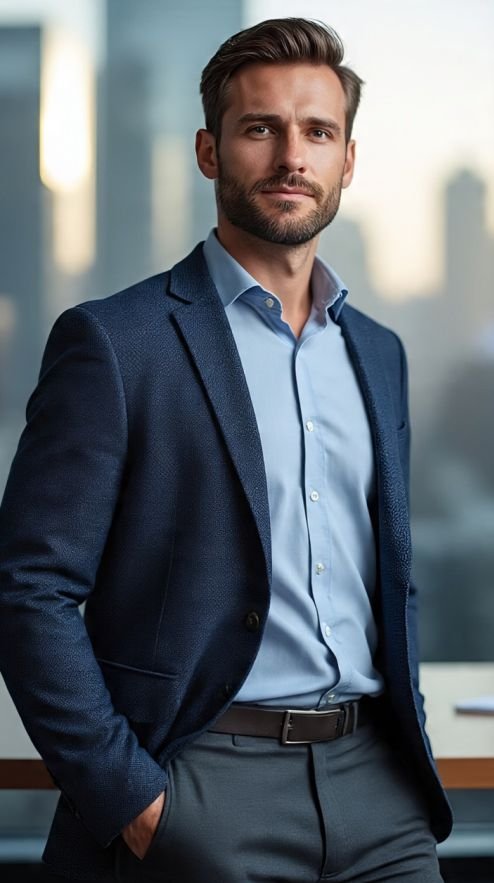 A man in business casual outfit with a jacket