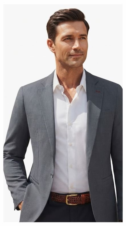 A business casual outfit or Crisp Shirt Under a Blazer for Video Calls for men