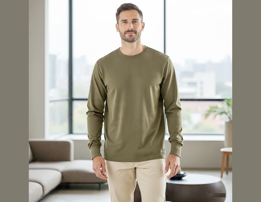 Olive shirt + beige chinos