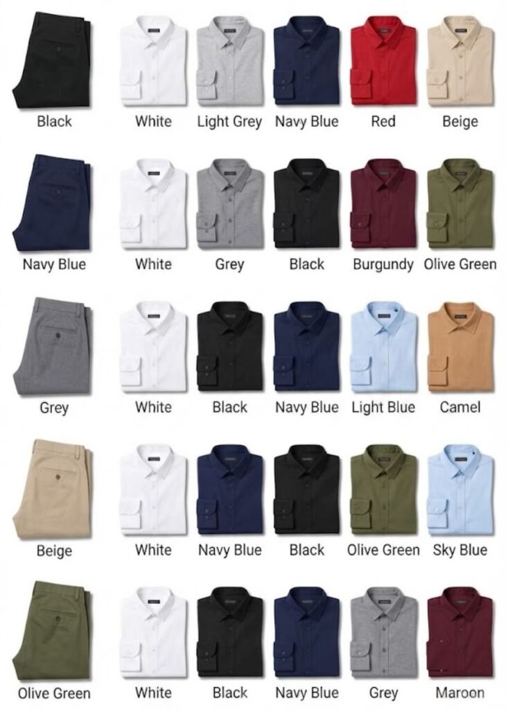 Color guide for men's pant and shirt outfits