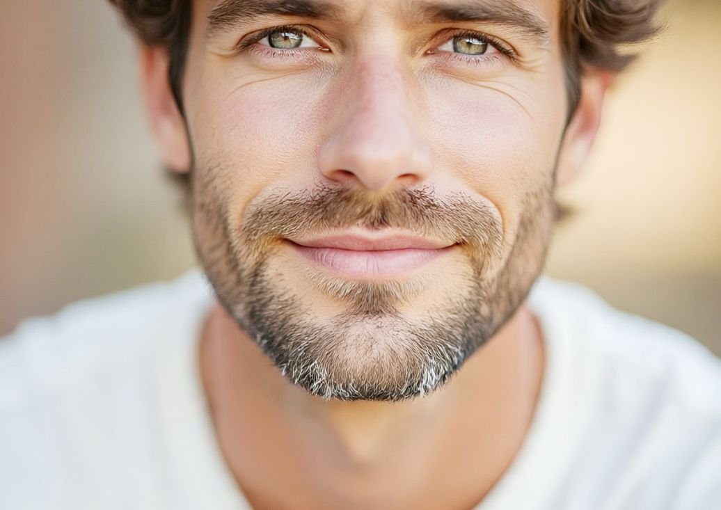 A man with patchy beard