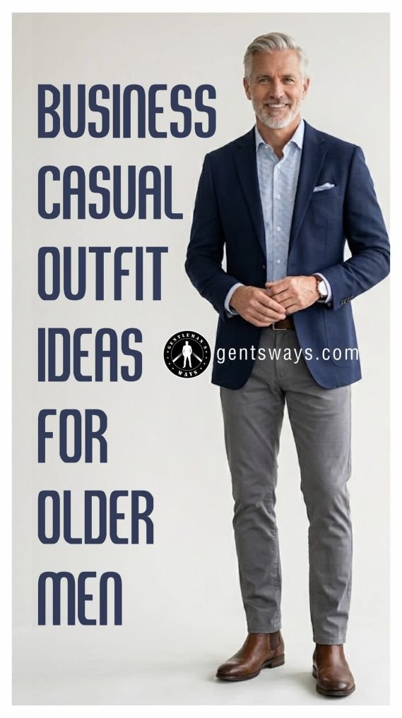 A 50-plus man in a business casual outfit