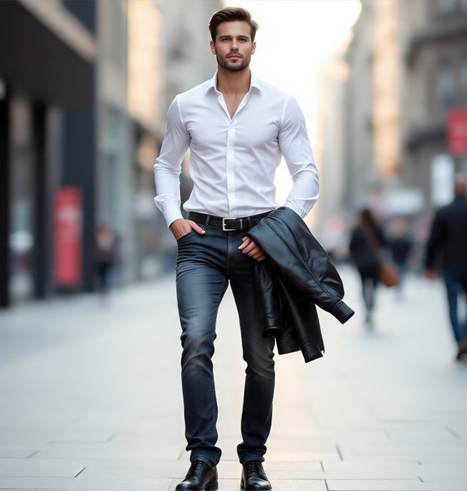 A tall man in a modest dressing