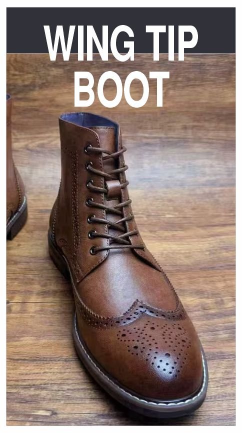 Wing tip boots for men