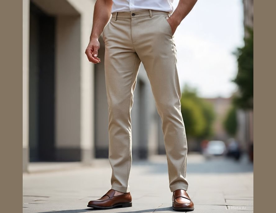 A man wearing a men's chinos trouser 