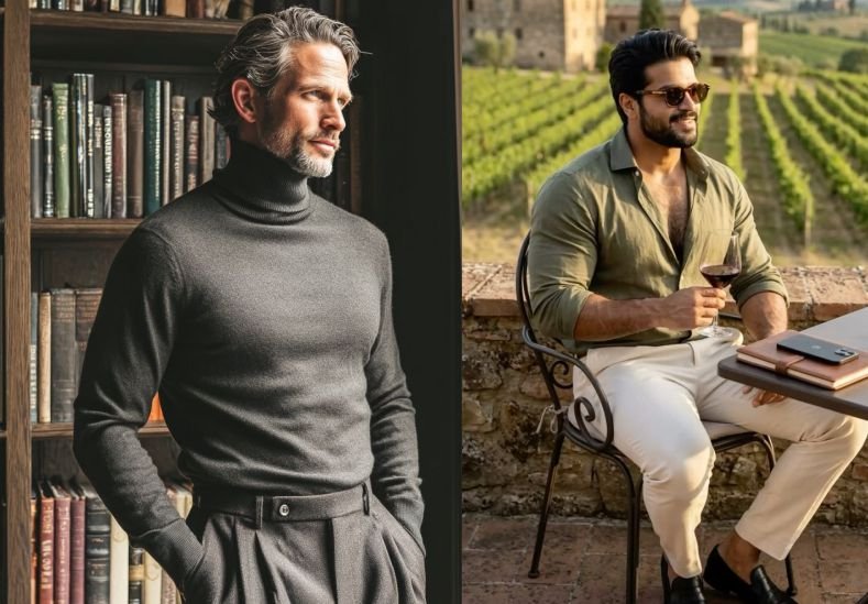 Two men in old money outfits 