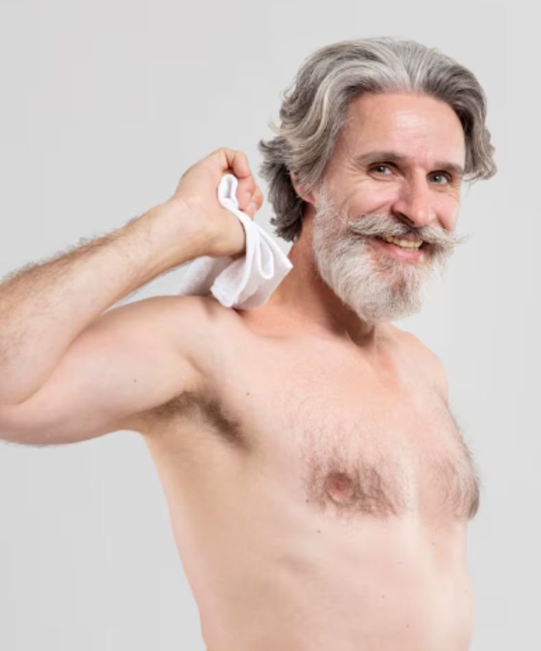 An older man with good body grooming habits