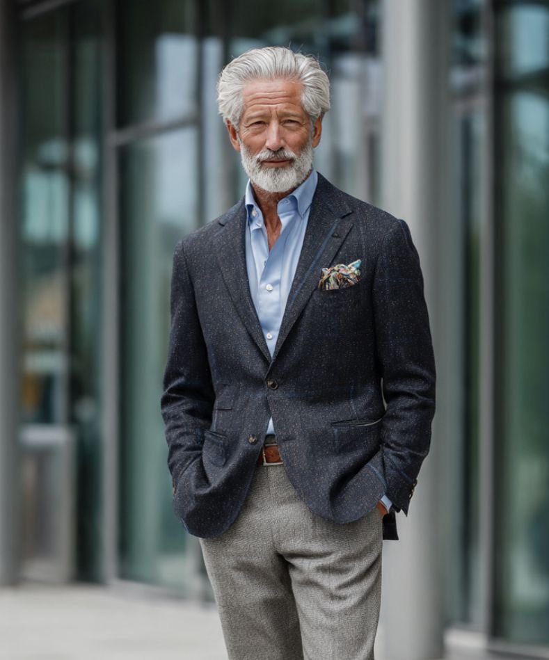 A silver fox man in blazer