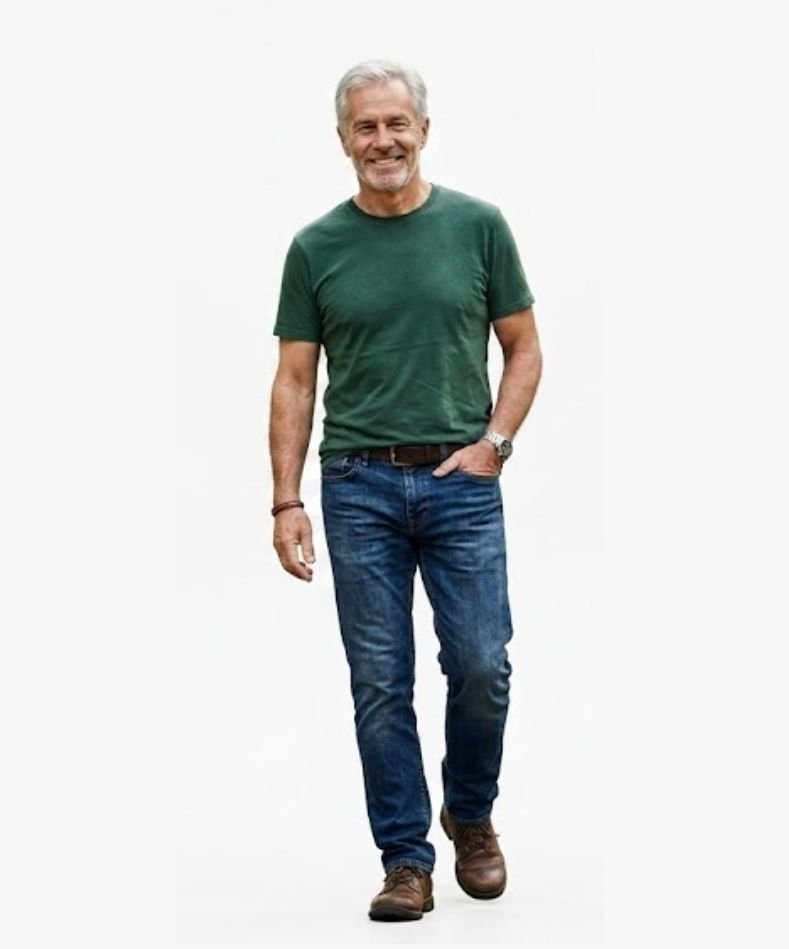 Silver fox man in Tshirt and jeans