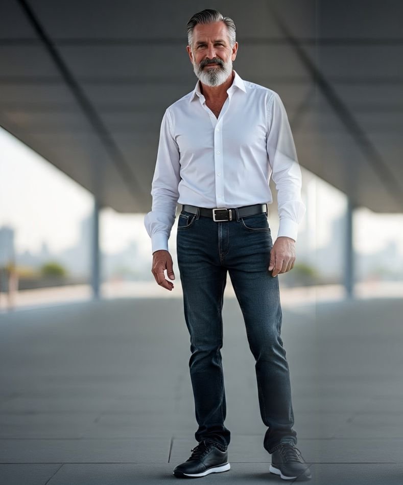Silver fox man in smart casual outfit 