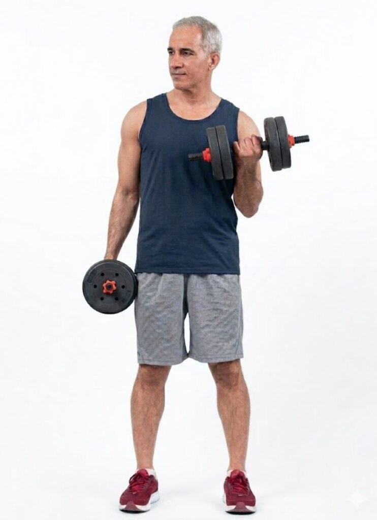 A man in his 60s doing Seated or Standing Dumbbell