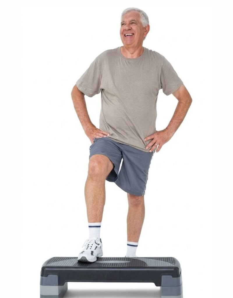 A 60 plus man doing Step-Ups exercise