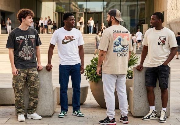 Men in streetwears of Graphic T-Shirts and Logo Tees