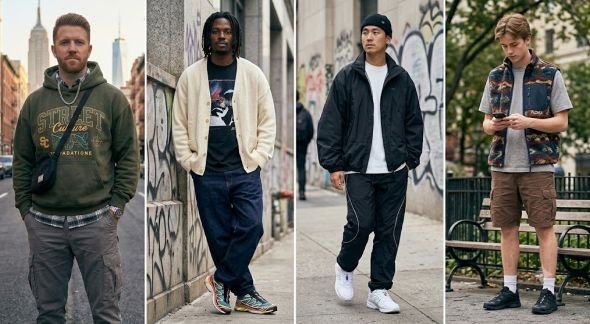 Different men's streetwear outfits