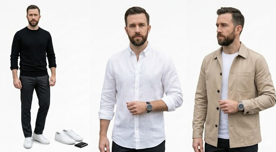 A man in minimalist wardrobe style