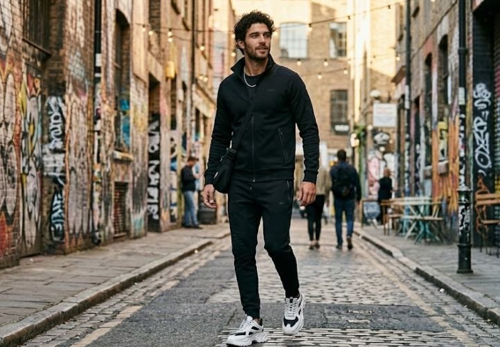 A man wearing Monochrome Tracksuit + Chunky Sneakers