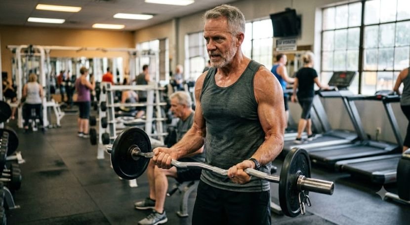 An older man building muscle mass