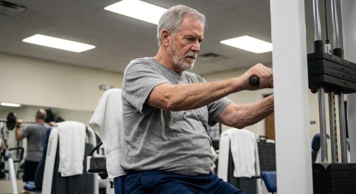 A man building muscle through exercise 