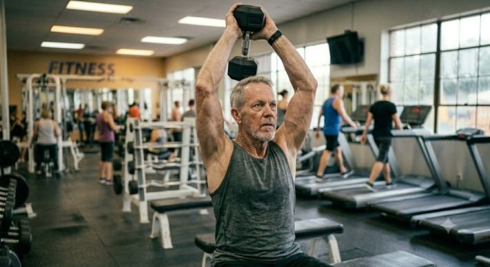 A man doing triceps extension exercise  