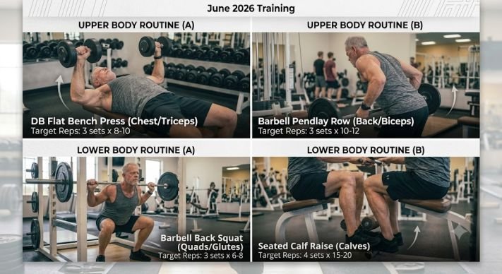 An older gentleman's Upper/Lower Split exercise for building muscle