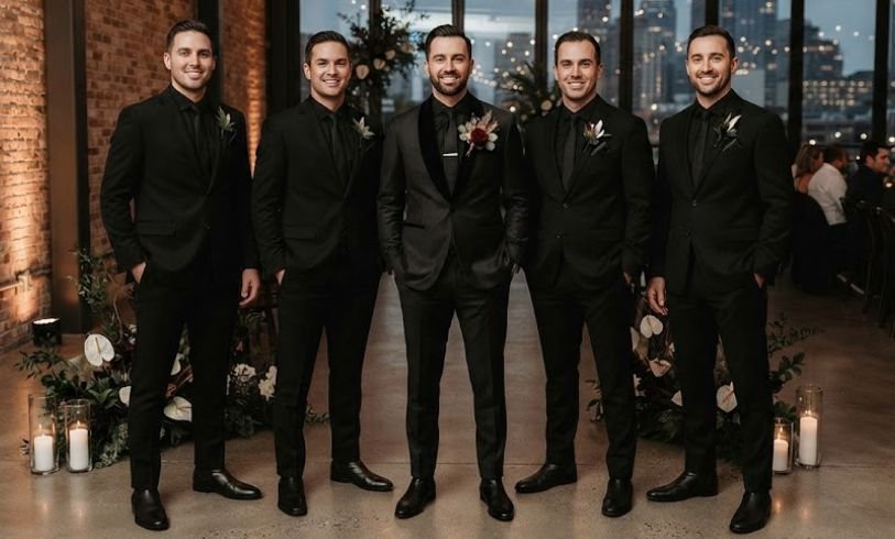 Groomsmen in All-Black Suits For A Modern Wedding