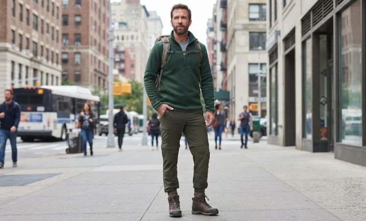 A man in a Base Layer, Fleece Pullover, And Convertible Pants outfit
