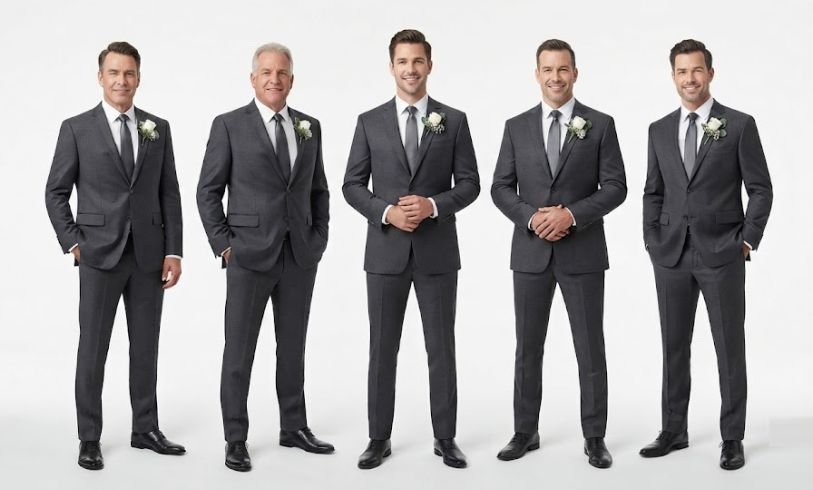 Groomsmen wearing Charcoal Suit For A Semi-Formal Wedding
