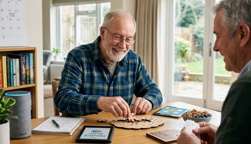 A man receiving cognitive training in old age to prevent cognitive decline