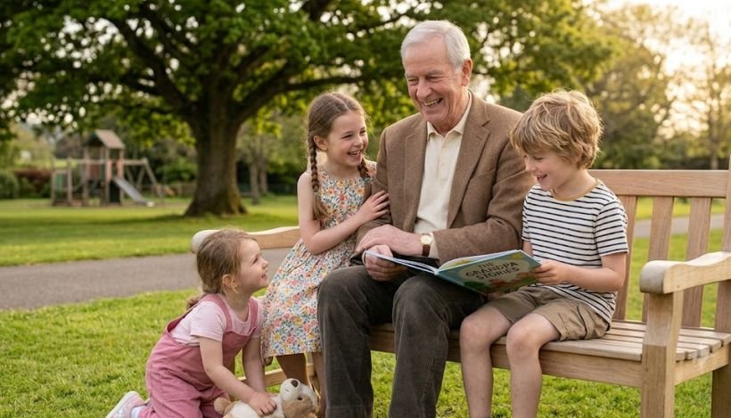An older man with his grandkids 