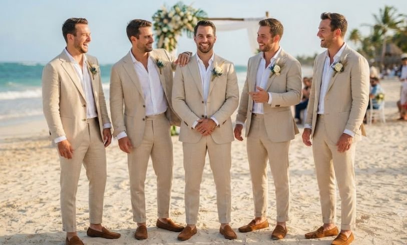 Groomsmen in Lightweight Suits For A Destination Wedding