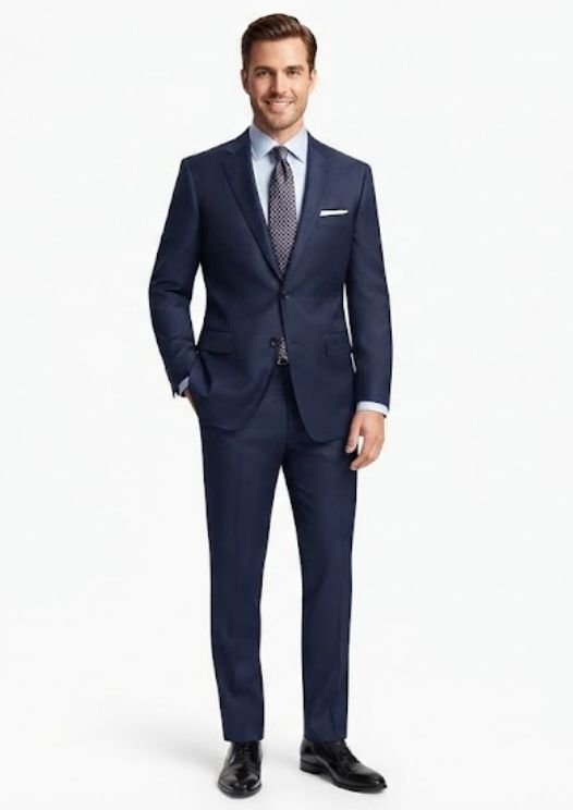Navy Suit With Silk Tie for wedding guest