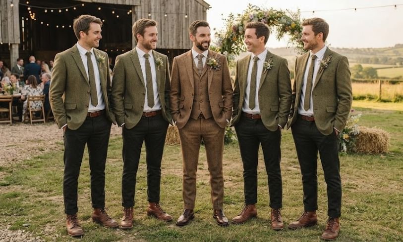 Groomsmen Tweed For A Rustic Wedding