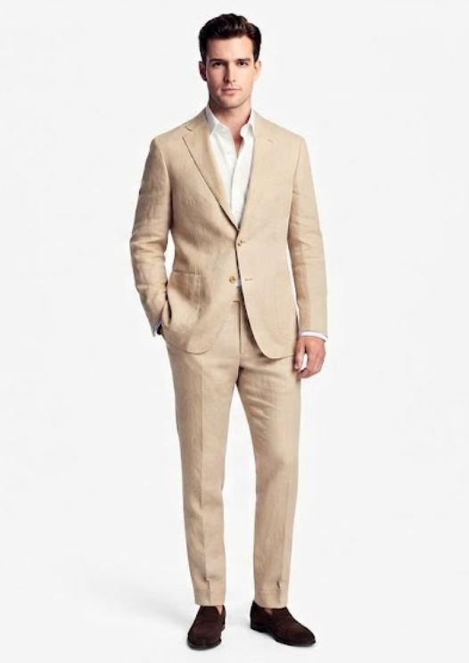 A wedding guest in a Linen Suit For Warm Weather