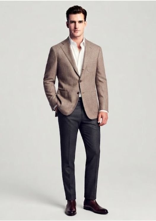 A wedding guest wearing a Sport Coat With Odd Trousers