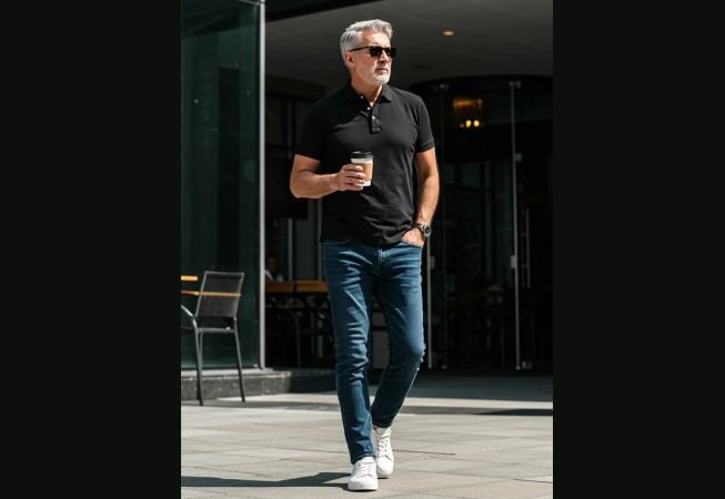 An older man in a polo shirt and denim