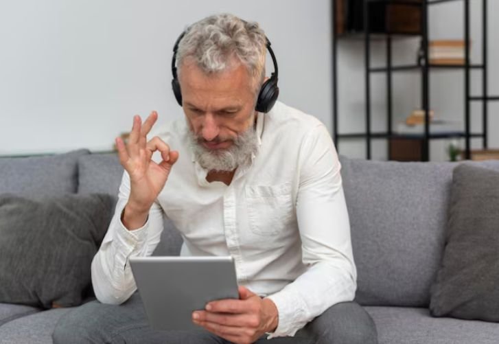 A long-distance grandfather connecting his grandkids on video call