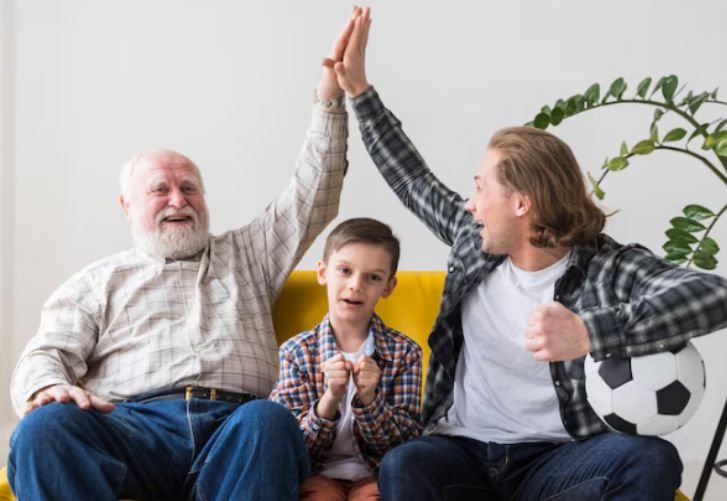 A grandfather who has mastered how to communicate with his teenage grandchildren