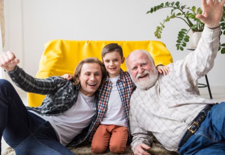 A grandfather with his grandkids