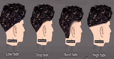 A collection of the crew cut fades - low fade, high fade, drop fade and burst fade