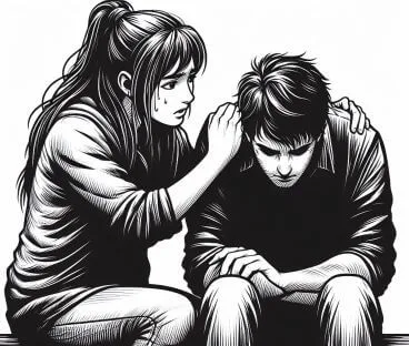 An empathetic lady sympathizing with her man