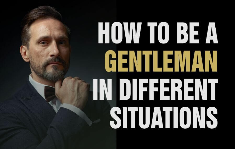 A dapper man showing how to be a gentleman in different situations
