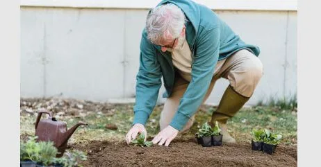 An elderly man in his garden
