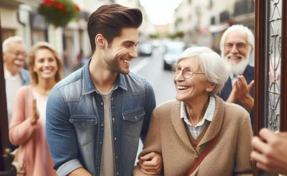A young man showing modern chivalry