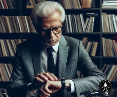 An older man checking the time remaining for him to die