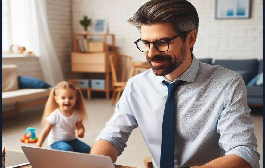 A man trying to balance family and work as a father