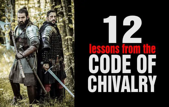 Two knights pose in a battle-ready position demonstrating courage as one of the lessons from the code of chivalry