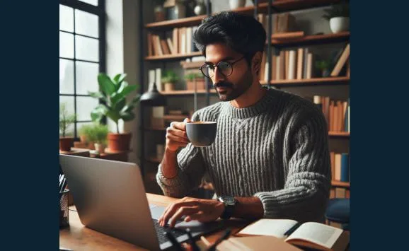 A man observing professional email etiquette rules